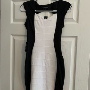 Brand new black and white, knee-length, fitted women’s dress. Express. Size 4.